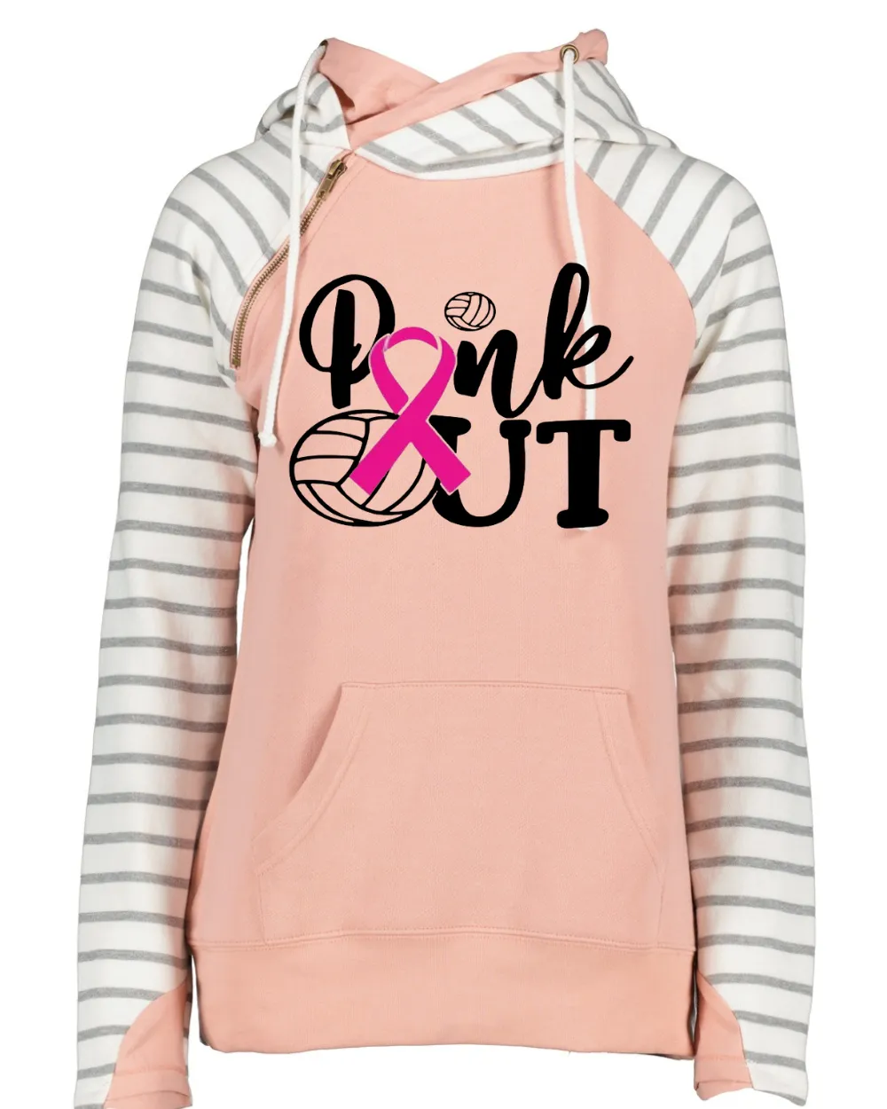 Pink Out Volleyball Pink Out Breast Cancer Awareness Women's Cowl Double Hood Top