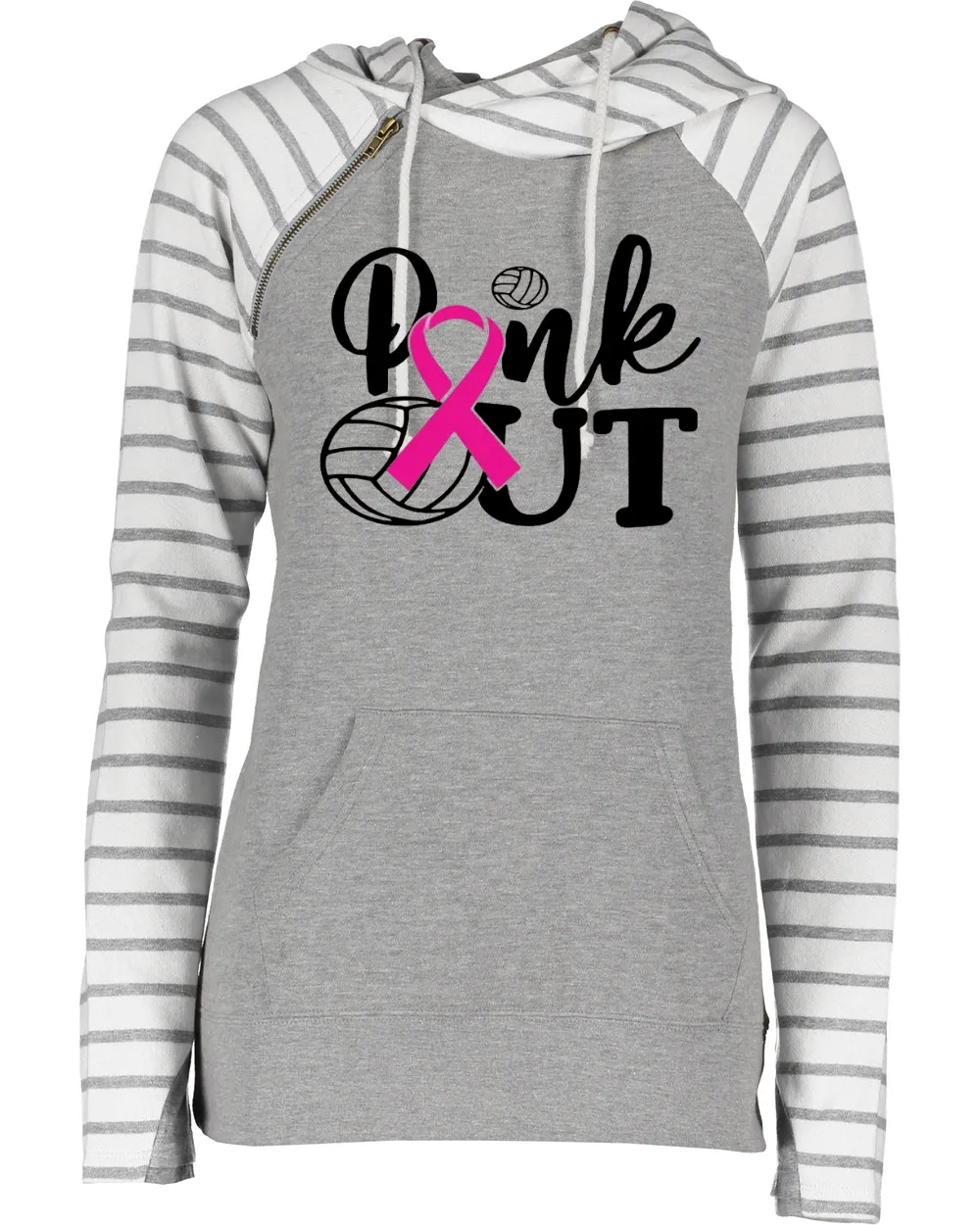 Pink Out Volleyball Pink Out Breast Cancer Awareness Women's Cowl Double Hood Top