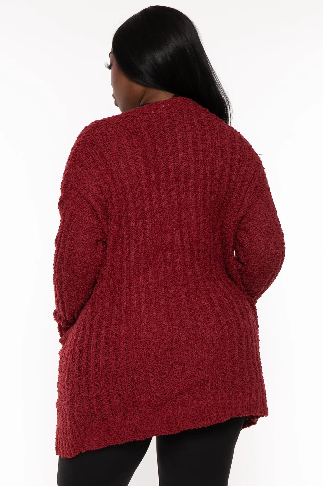 Plus Size Cozy Popcorn Cardigan - Burgundy