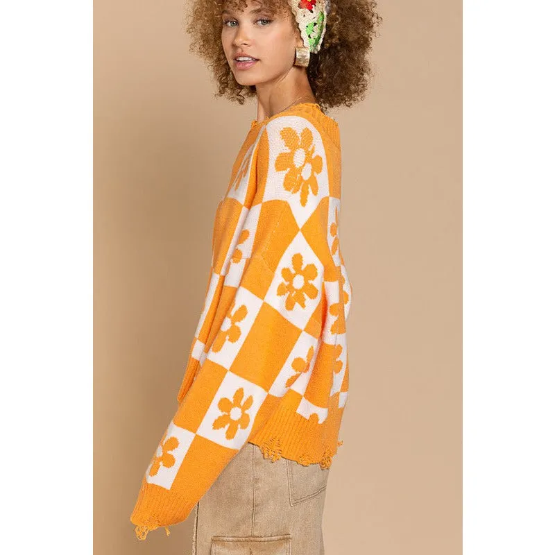 POL Flower Checker Knitted Sweater FST230