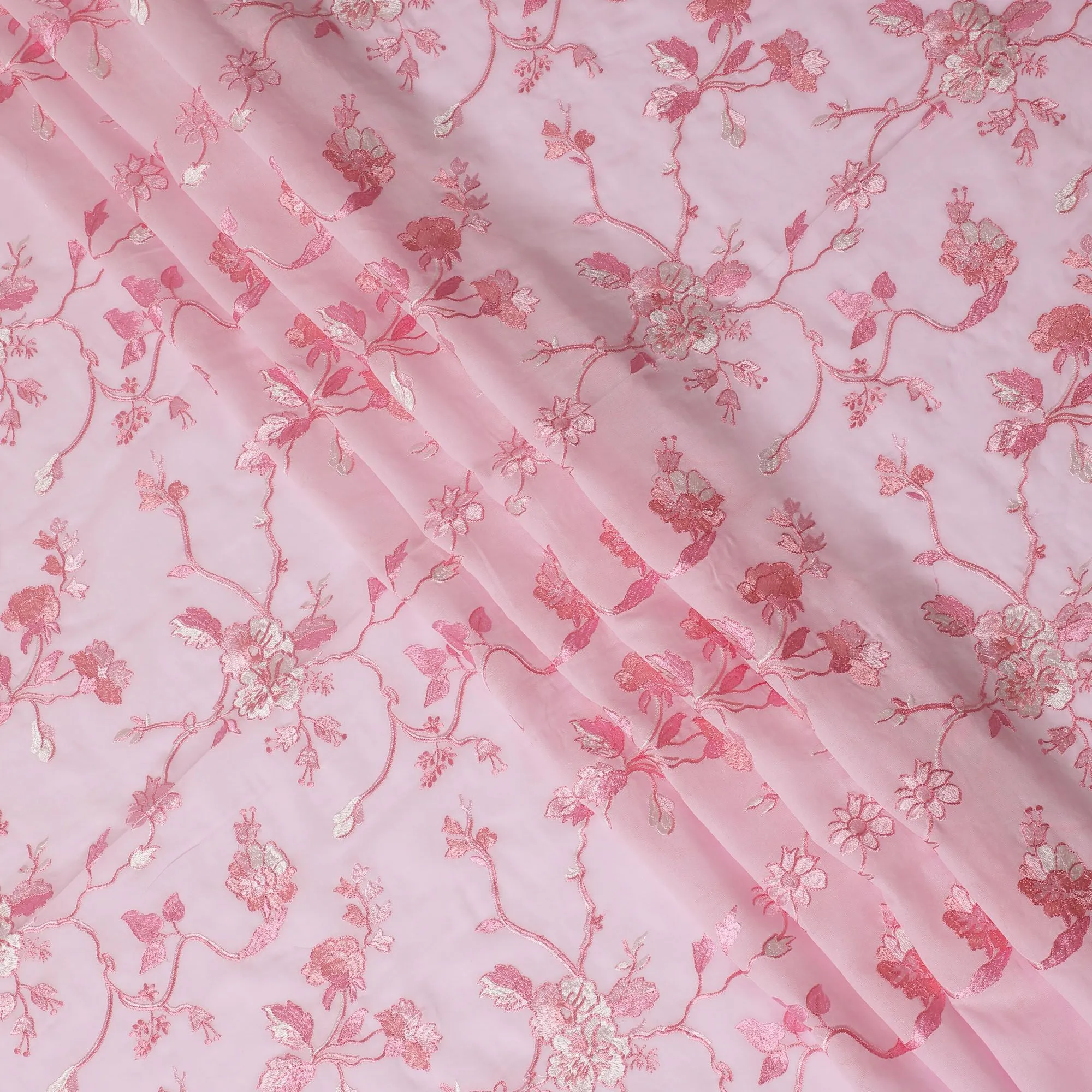 Rose Reverie Embroidered Cotton Voile Fabric - 110cm Width-D17563