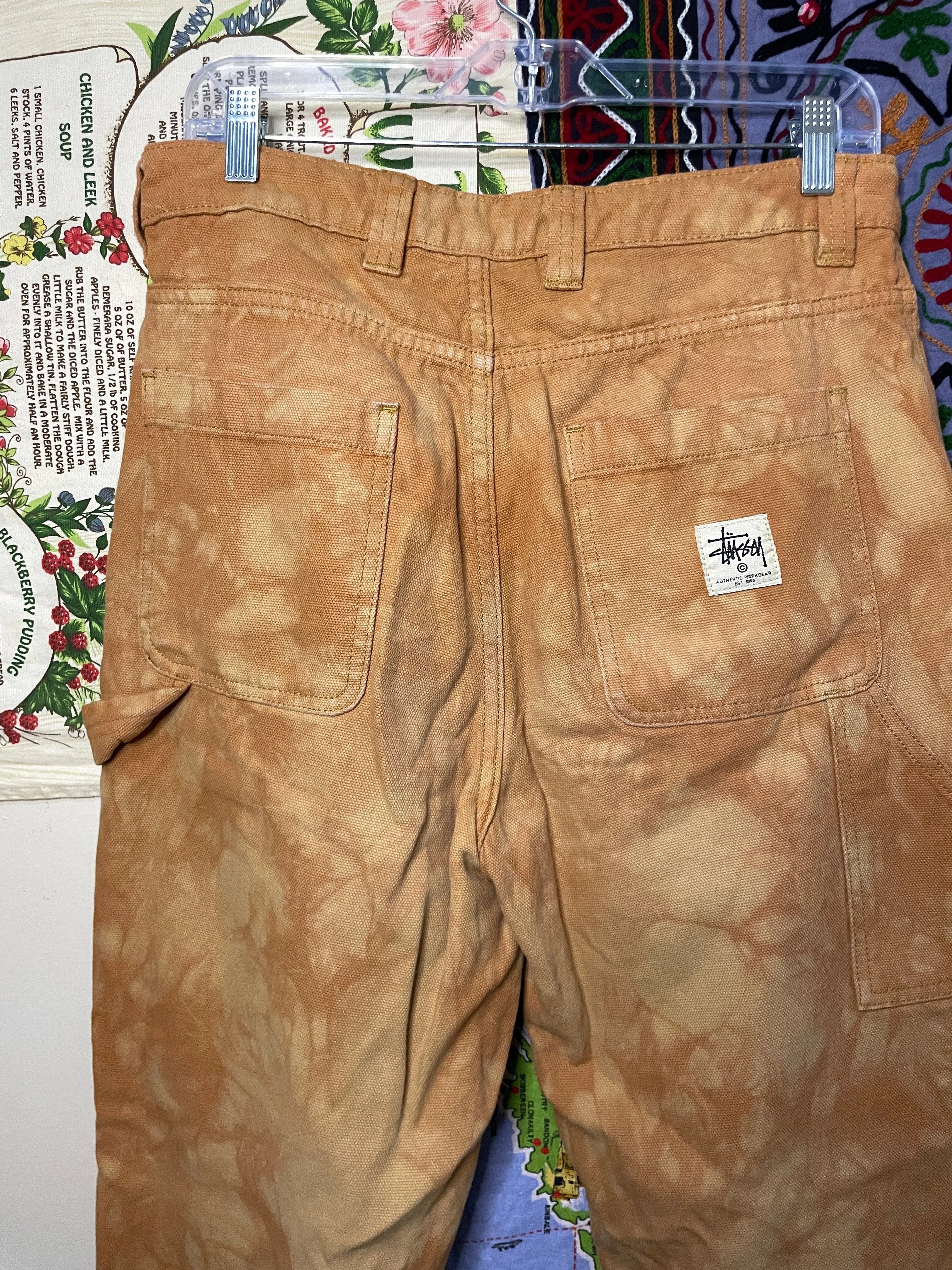 Stussy Double Knee Pants Men 29 Carpenter Canvas Tye Dye Orange