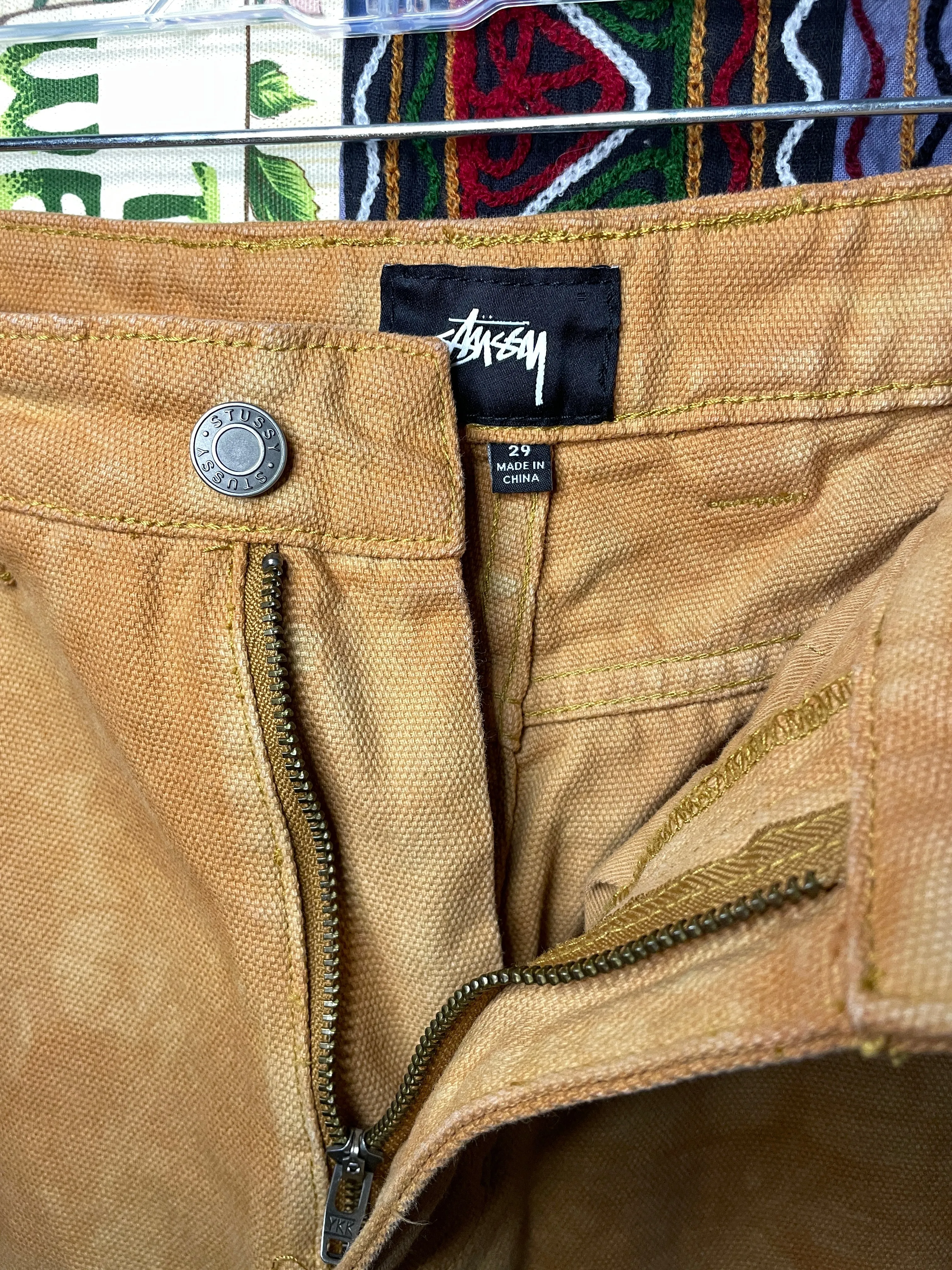 Stussy Double Knee Pants Men 29 Carpenter Canvas Tye Dye Orange