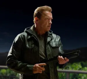 Terminator Genisys Arnold Schwarzenegger Real Black Leather Jacket