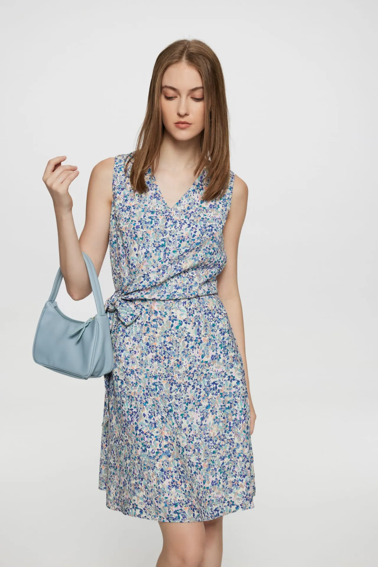 Veronica Crepe Floral Print V neck Dress