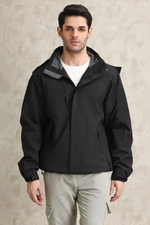 WATER-RESISTANT HOODED JACKET-BLACK