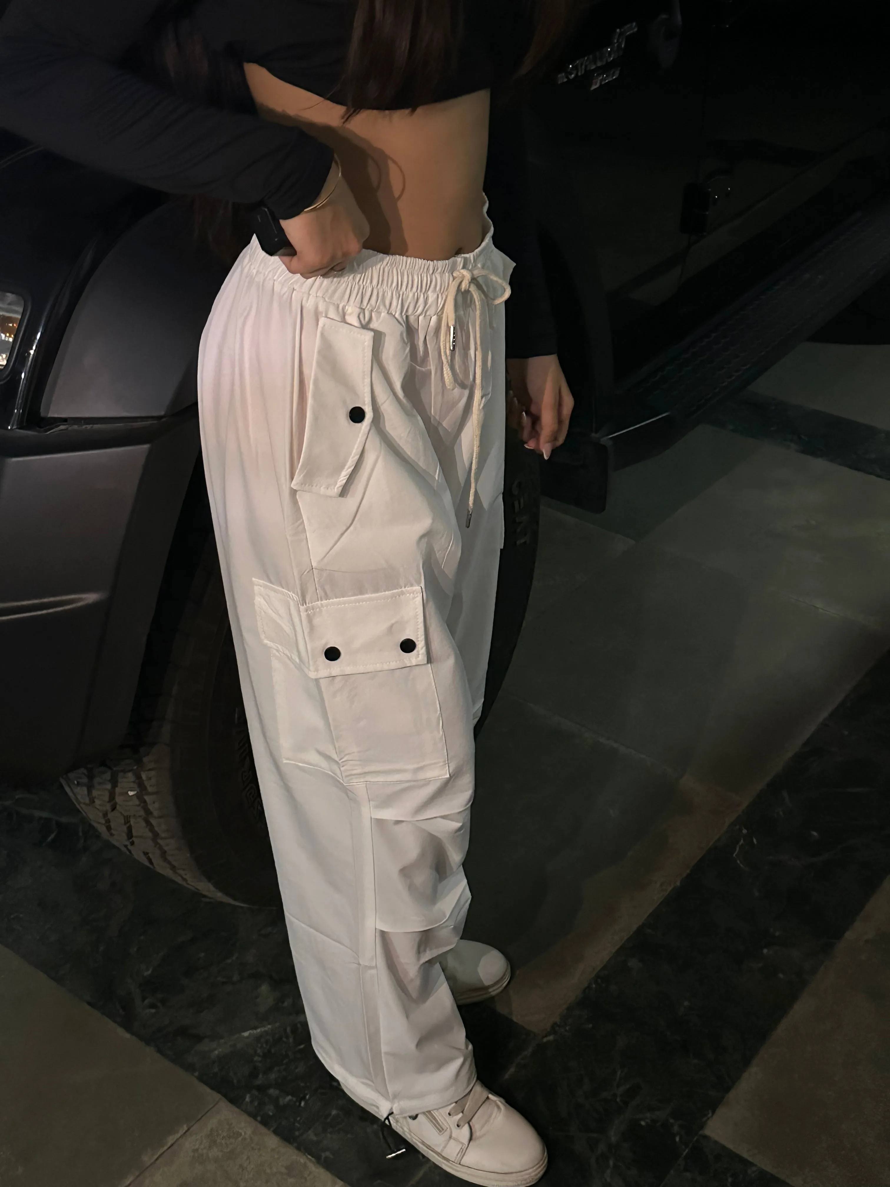 White Oversized Parachute Pants